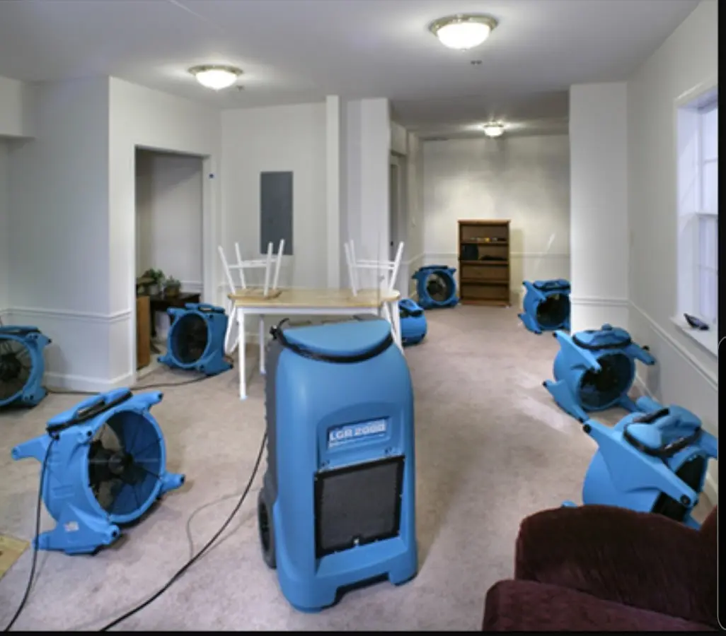Air movers and dehumidifier setup for Water Extraction & Removal in Norton