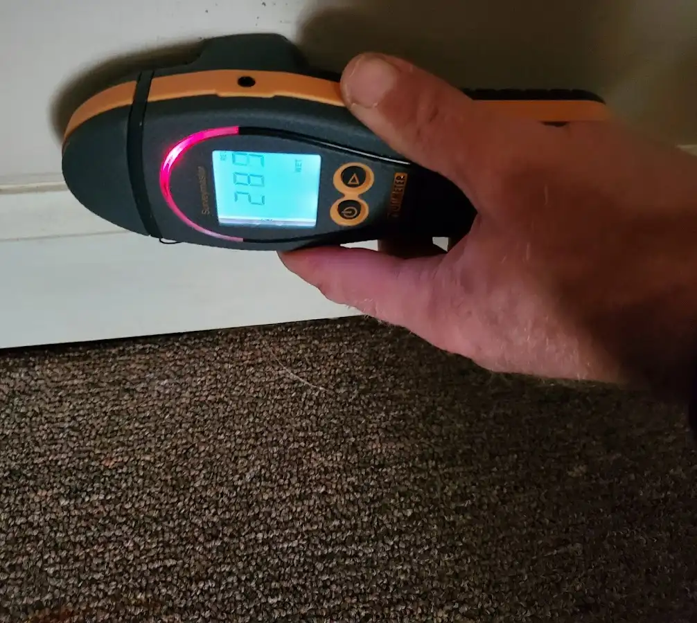 Moisture detection at baseboard during Storm Damage Restoration in Norton